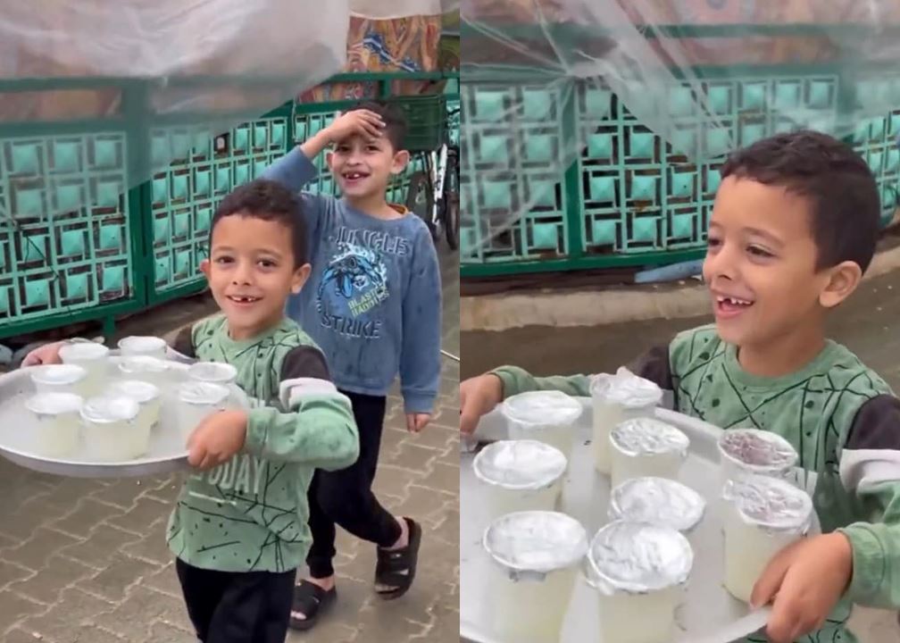 Kanak-kanak Palestin ceria kutip air hujan, edarkan untuk minuman orang ramai